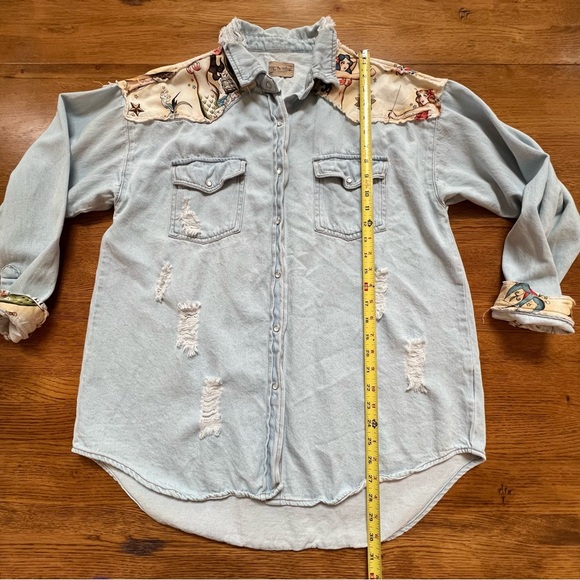 ⭐️ The Nu Vintage Denim Chambray Vintage Pin Up Style Button Down Shirt Jacket L - Picture 14 of 16